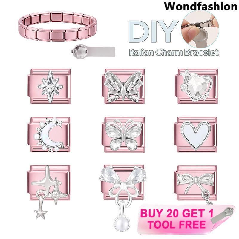 สร้อยข้อมือสไตล์อิตาเลียน เพชรผีเสื้อ charm สแตนเลส ขนาด 9 มม. สำหรับทำเอง-retro และเพิ่มบุคลิกภาพ