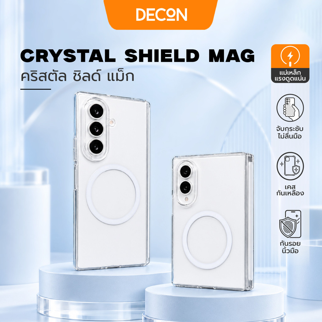 DECON CRYSTAL Shield Mag สำหรับZ Fold 8 (Wide)/Fold8 Ultra/Fold7 วัสดุ PC กันเหลืองแท้ 100% รองรับชาร์จแม่เหล็ก