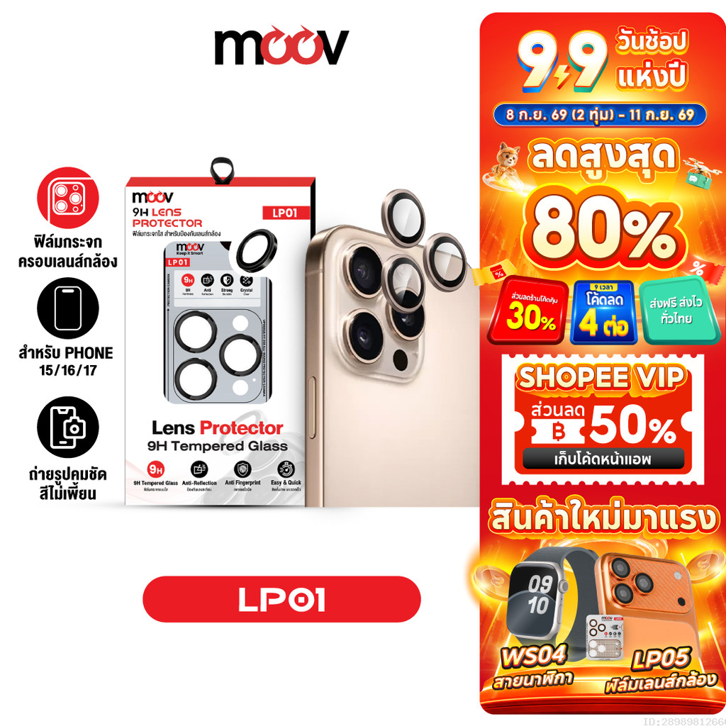 [ส่งไว] Moov LP01 ฟิล์มเลนส์กล้อง For iPhone 17 Pro Max 17 Air 17e 16 Pro 16e 15 Plus ฟิล์มกล้อง ไอโฟน