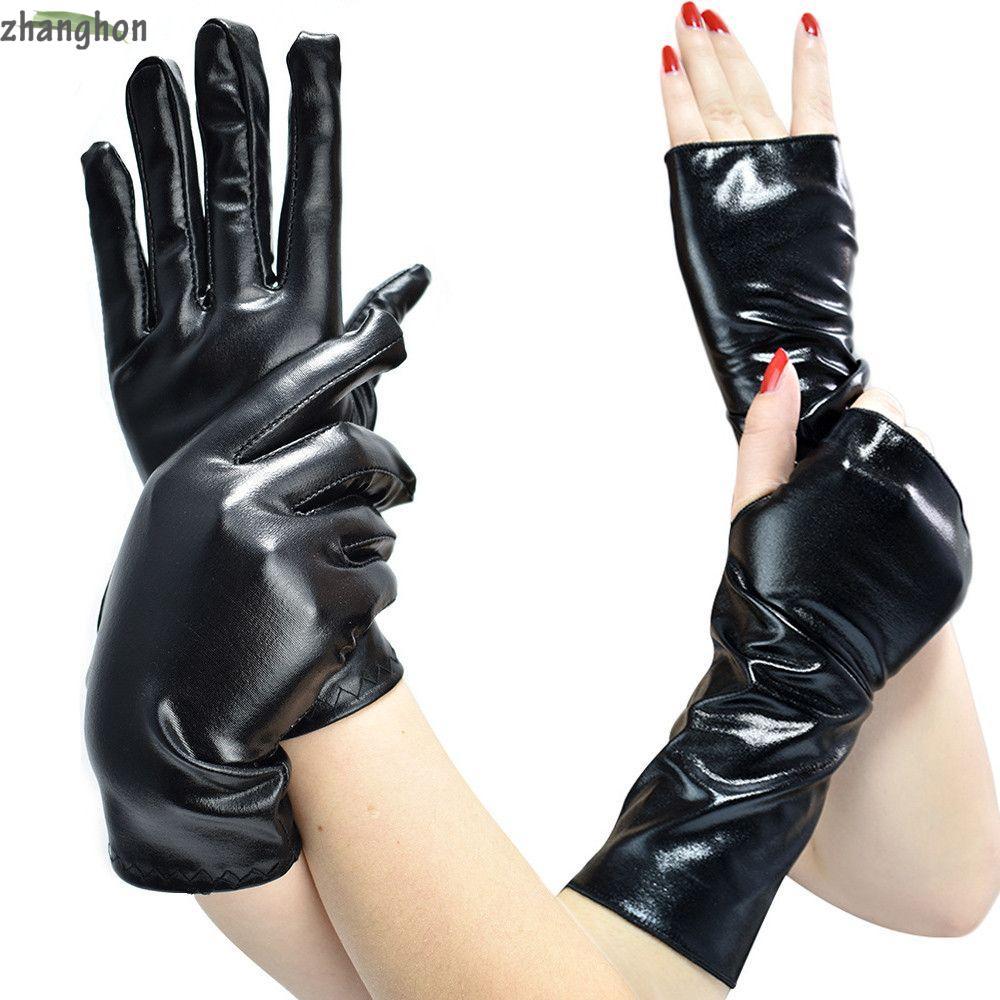 ZHANGHONG ถุงมือสีดํา Lolita PU Mittens Gothic Punk Halloween