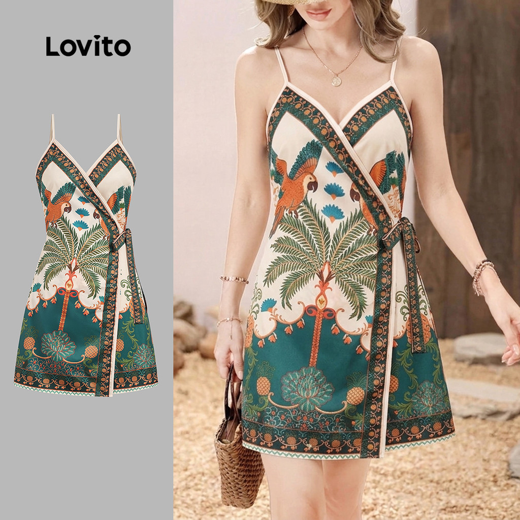 (New Arrival) Lovito ชุดเดรสโบฮีเมียน สไตล์ชาติพันธุ์ ผูกเชือก สําหรับผู้หญิง ฤดูใบไม้ผลิ/ฤดูร้อน DRB198P1D153