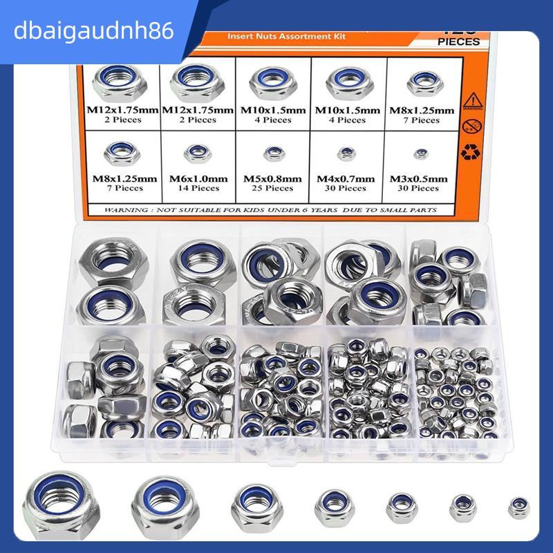 READY STOCK125pcs Nylon Hex Lock Nut ชุด 304 สแตนเลส Locknut M3 M 4 M5 M6 M8 M10 หกเหลี่ยม Self Nylo