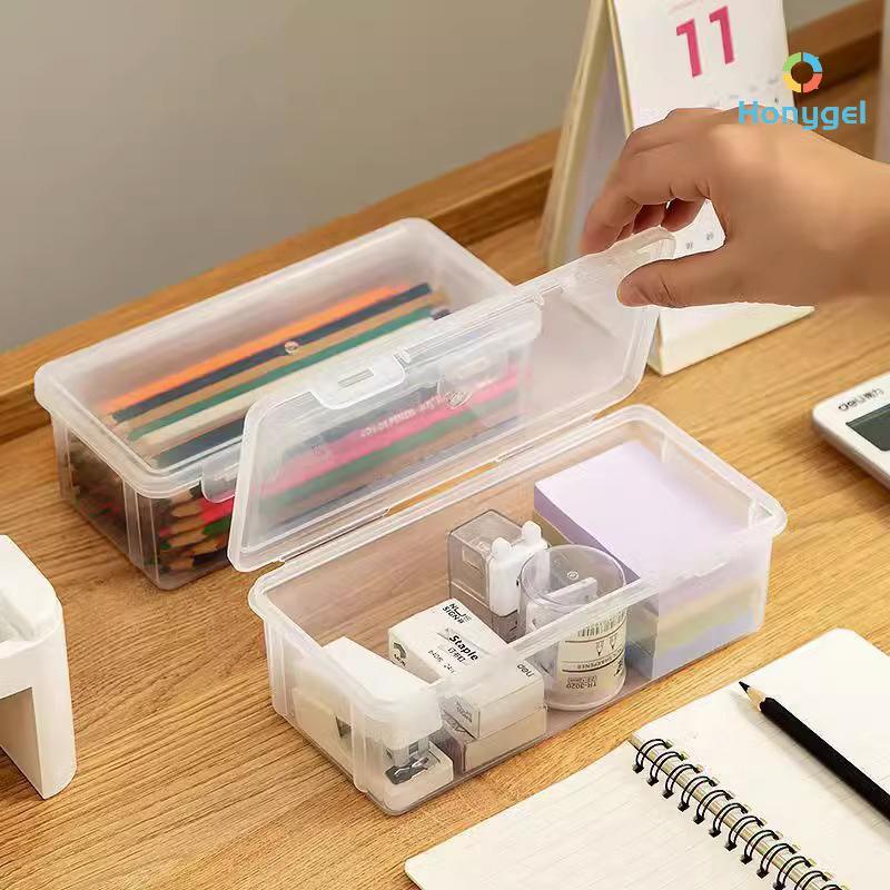 {Honyge1} 1PC Storage Organizer Box กล่องดินสอพลาสติกความจุขนาดใหญ่ Staable Translucent Clear Pen Bo