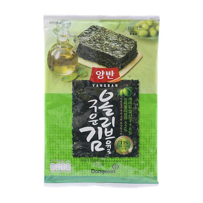 ยังบันสาหร่ายปรุงรสน้ำมันมะกอกแผ่นใหญ่ 16กรัม Yangban Seaweed Olive Oil 16g.