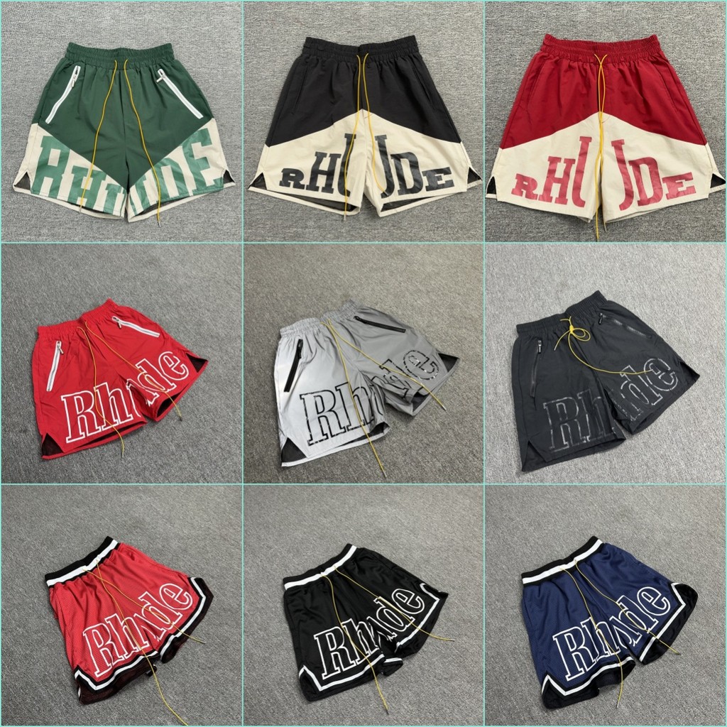 American Street Wear RHUDE Letter Print Drawstring Shorts ผู้ชายผู้หญิงคู่ลําลองหลวมกางเกงขาสั้น Hip