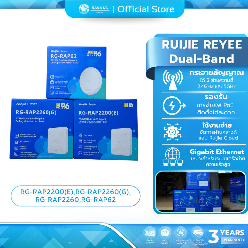 Ruijie Reyee RG-RAP2200(E)/RG-RAP2260(G)/RG-RAP2260 RG-RAP62 อุปกรณ์ขยายสัญญาณ Ceiling Access Point