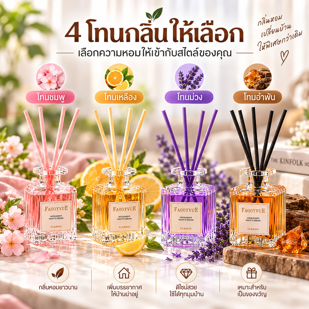ก้านไม้หอม 50ml กลิ่นโรงแรมหรู Reed Diffuser น้ำหอมปรับอากาศ น้ำหอมอโรม่า น้ำมันหอมระเหย สำหรับห้องนอน ห้องน้ำ บ้าน