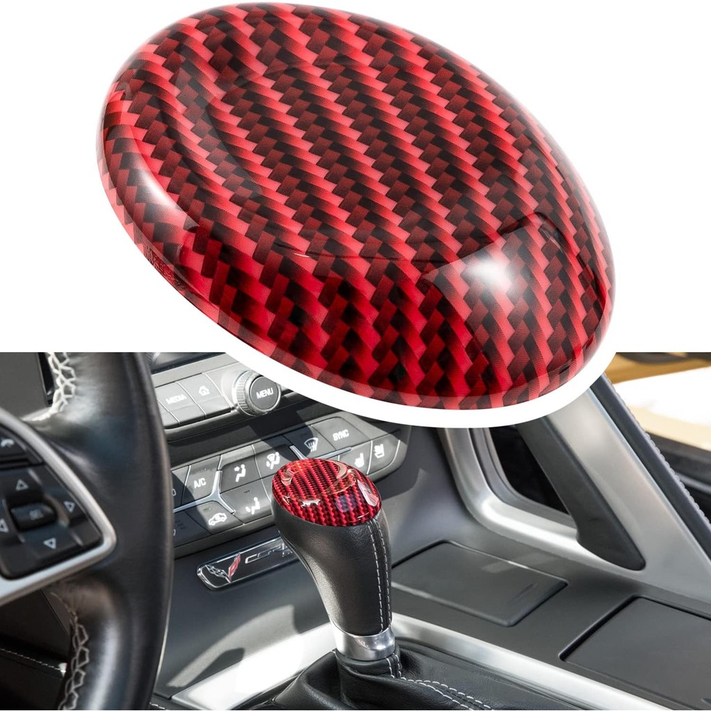 E-cowlboy คาร์บอนไฟเบอร์เกียร์ Shift Knob Head Cover Trim สติกเกอร์สําหรับ Chevrolet Corvette C7 Z06