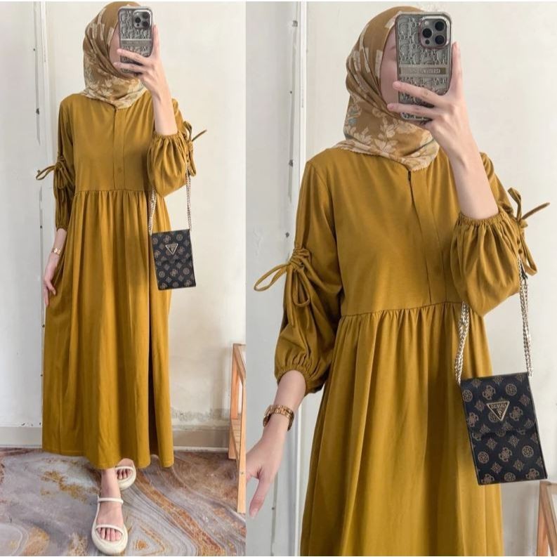 Palvera Ghina Midi Dress Combed T-Shirt Modern Womens Nursing Dress Drawstring Dress