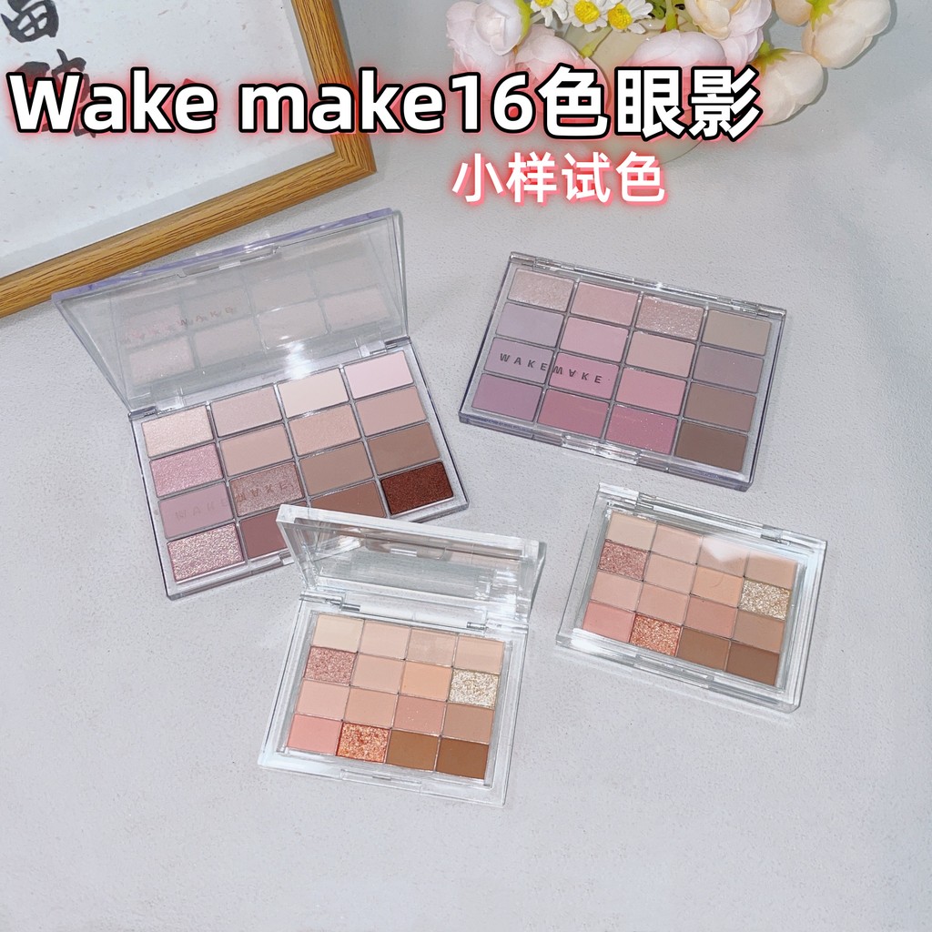 พับแต่งหน้า ไฮไลท์ เกาหลี เกาหลี wakemake Eyeshadow Sample Palette wakemake 16 สี soft bluring Pink 