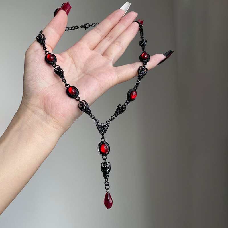 สร้อยคอมัลติคอลเลอร์ พังก์ยุค 90s สีดำแดง กะทัดรัดสำหรับแฟชัน Y2K และ HALLOWEEN LS1013