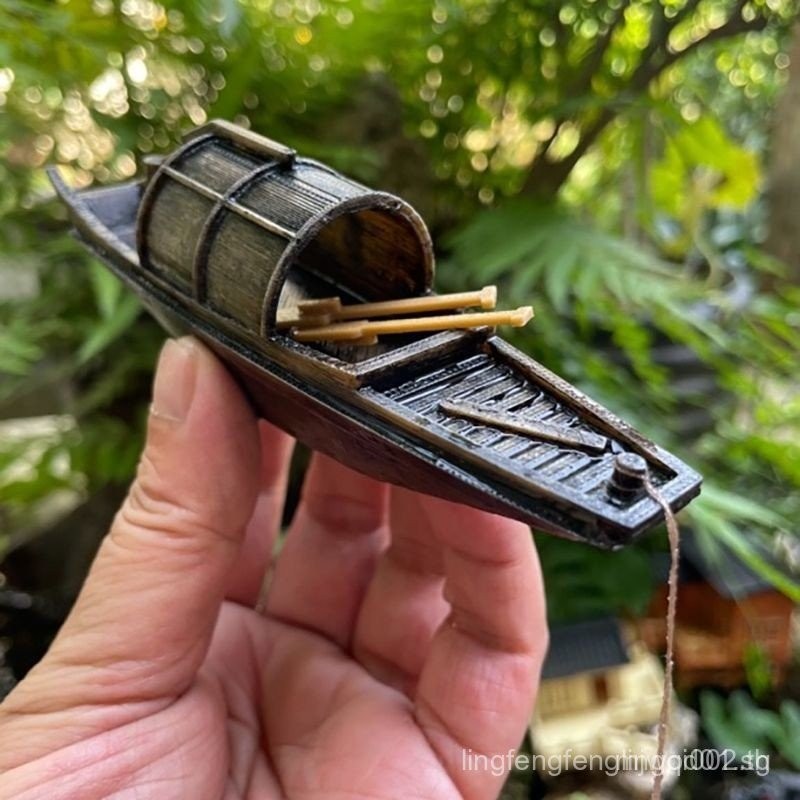 หลังคาพลาสติกย้อนยุคจําลองตู้ปลาการจัดสวนเครื่องประดับขนาดเล็กน้ําลอยเครื่องประดับสไตล์จีนเรือลอย XV