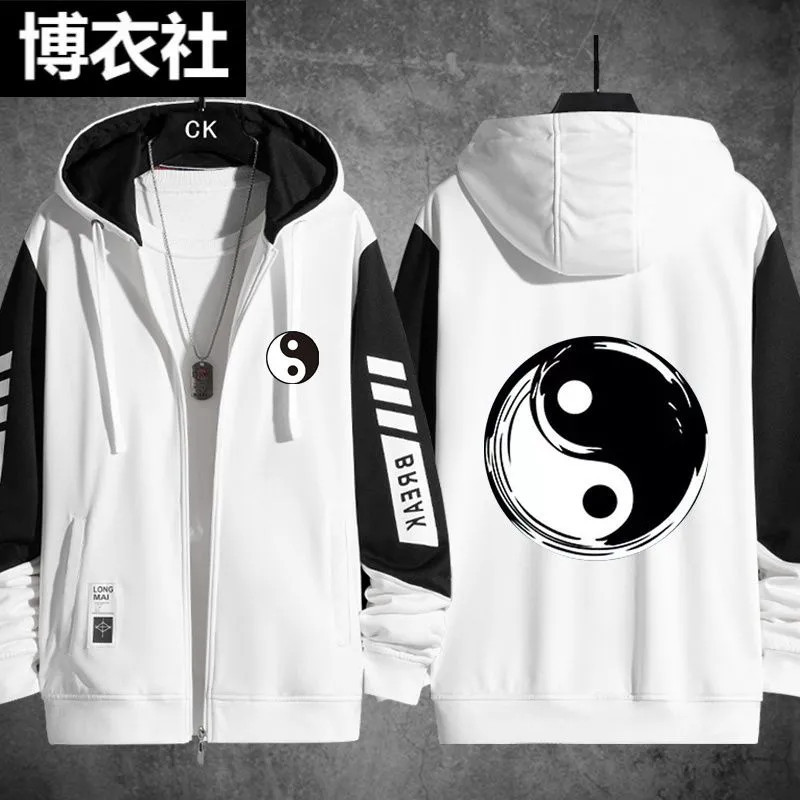 ฮู้ดแจ็กเก็ตซิปรุ่น.Zip-Up ลายพิมพ์ 3D Yin Yang จีน Tai Chi สำหรับทั้งผู้หญิงและผู้ชายในสไตล์ Streetwear Hip Hop