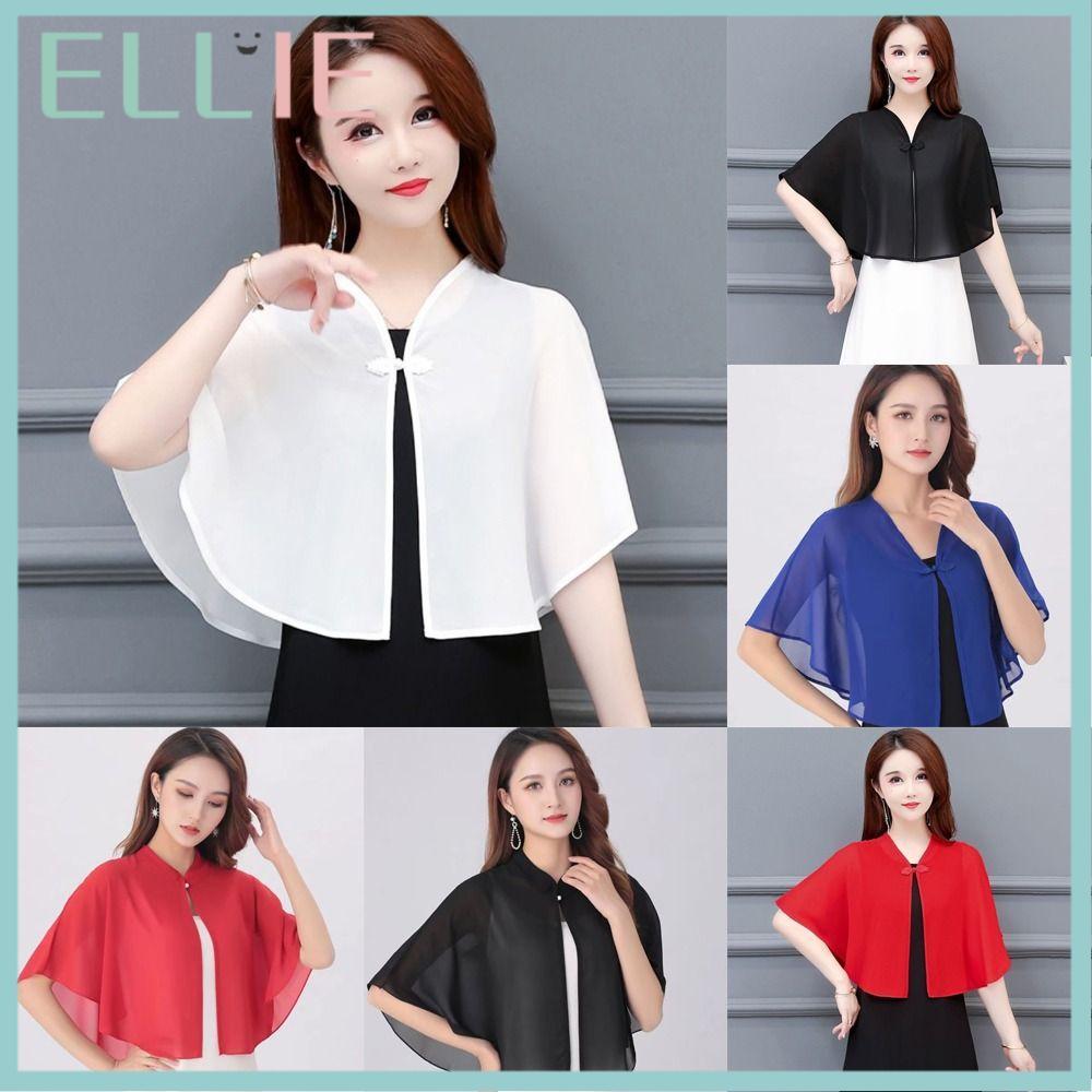 ELLIE ผ้าคลุมไหล่ ผ้าชีฟองและTulle สั้นหลากสี เสื้อกันแดดร่มระบายอากาศสำหรับฤดูร้อน