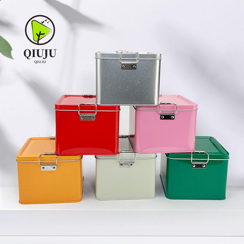 กล่องเหล็กหัวเข็มขัด ชิวจู,กล่องเก็บของโลหะ120*120*95มม.สมัยเก่า,หลากสีทนทานพร้อมฝาปิดกล่องขนมสี่เหลี่ยมเงินบรรจุ