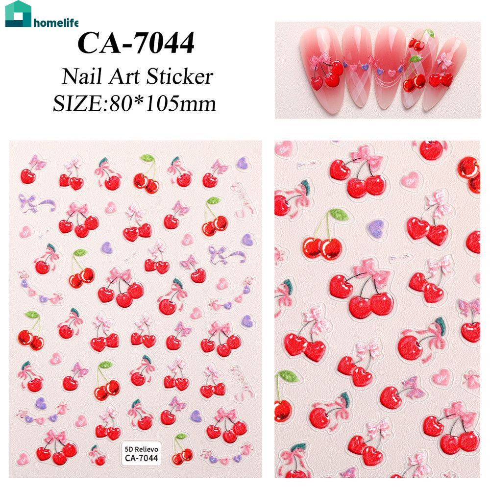 สติ๊กเกอร์ตกแต่งเล็บสามมิติ 5D นูนผลไม้หวานเชอร์รี่ 1/5 ชิ้น home home home home home