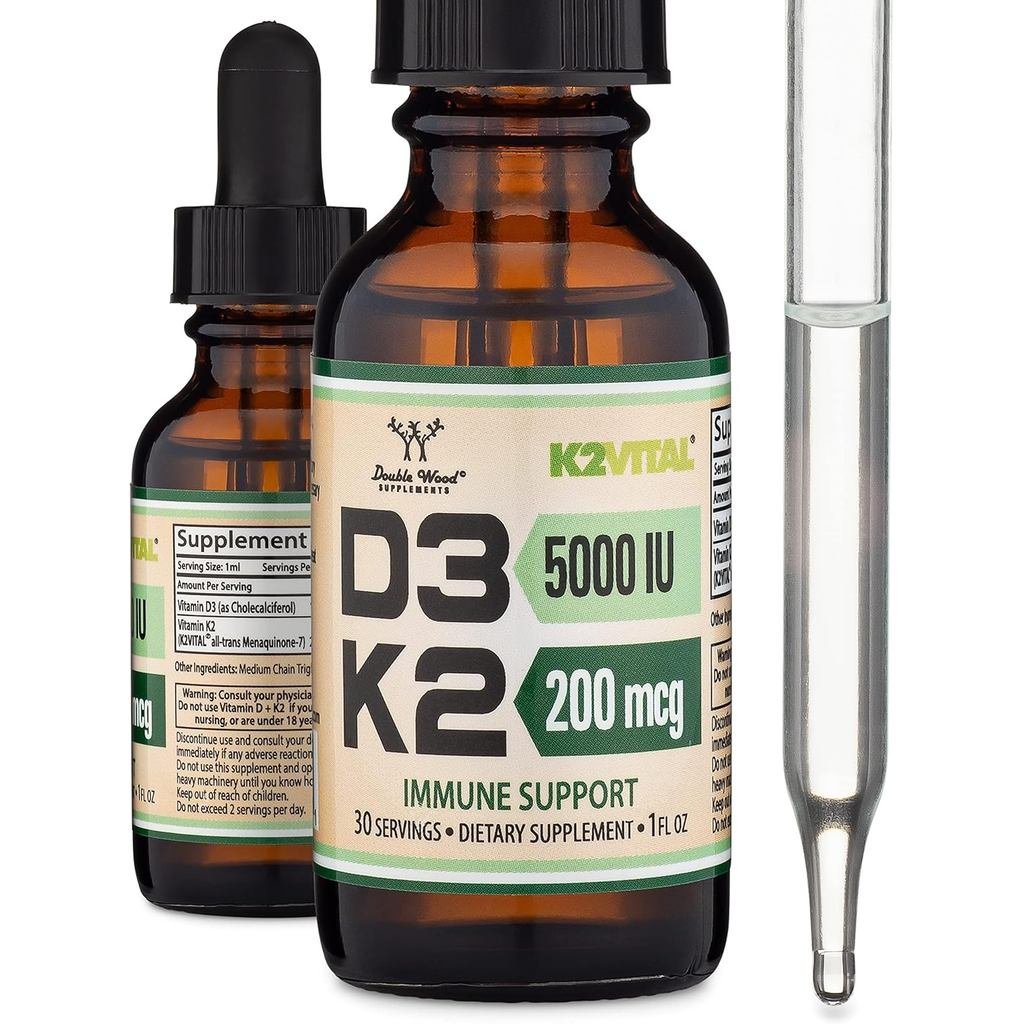 วิตามิน D3 K2 5,000 IU Liquid Drops (5,000 IU of D3 และ 200mcg ของ 99.9% All-Trans Patented K2 MK-7 