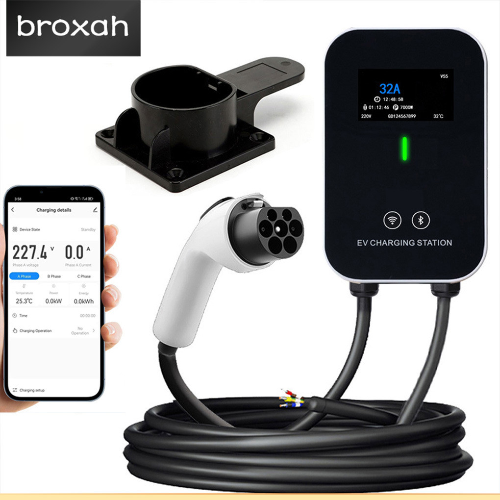 32A 7KW 5M EV Charger Station พร้อม APP ควบคุม EV 1Phase EV สถานีชาร์จ EV พร้อมขายึด