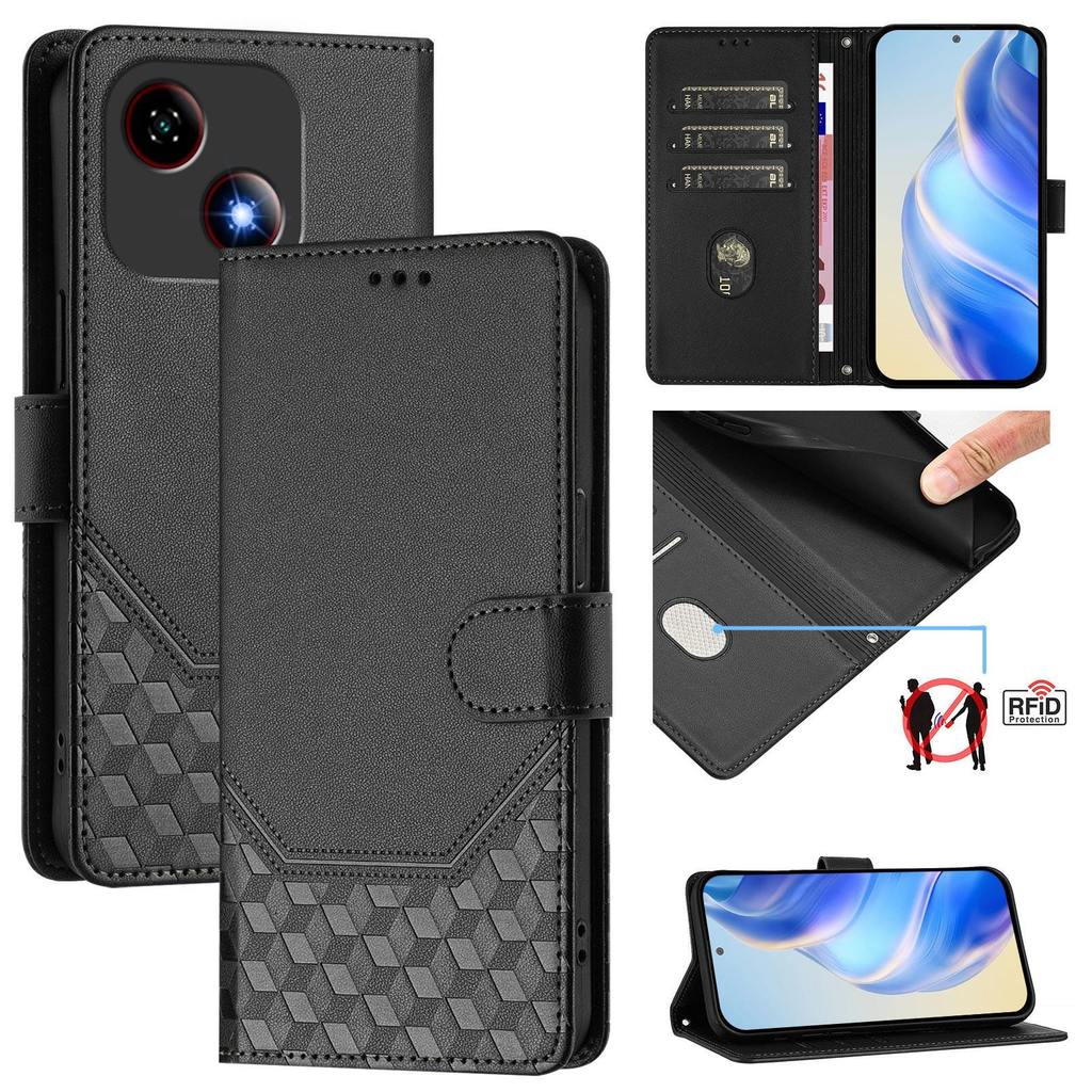 ปลอกสําหรับ ZTE Blade A35e, RFID Blocking Wallet Flip PU Leather Case with Card Slot Bracket การออกแ