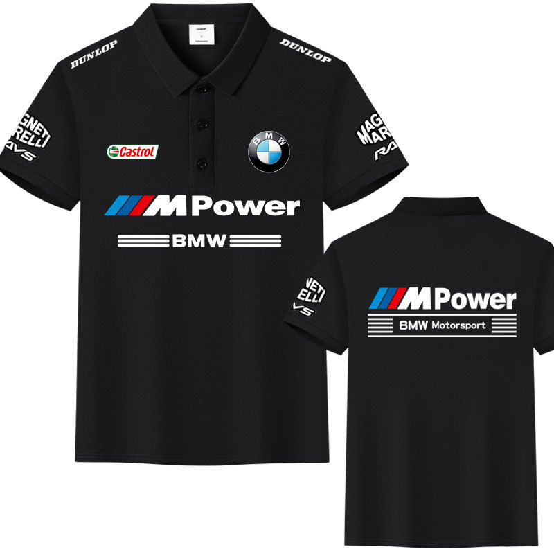 BMW MPOWER รถผ้าฝ้ายเสื้อโปโลลําลองแขนสั้นเสื้อยืดผู้ชายชุดทีมเสื้อโปโล