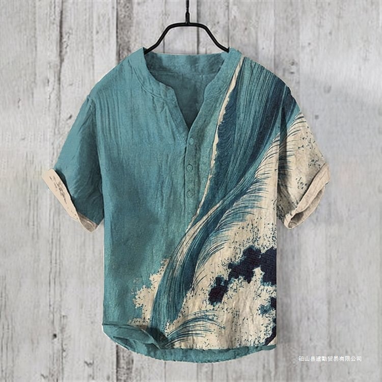 เสื้อเชิ้ตผู้ชายผ้าลินิน พิมพ์ลายดิจิตอล 3 มิติ ราคา ถูกที่สุด ดีลบีเคเค แกลเลอรีภาพที่ 3
