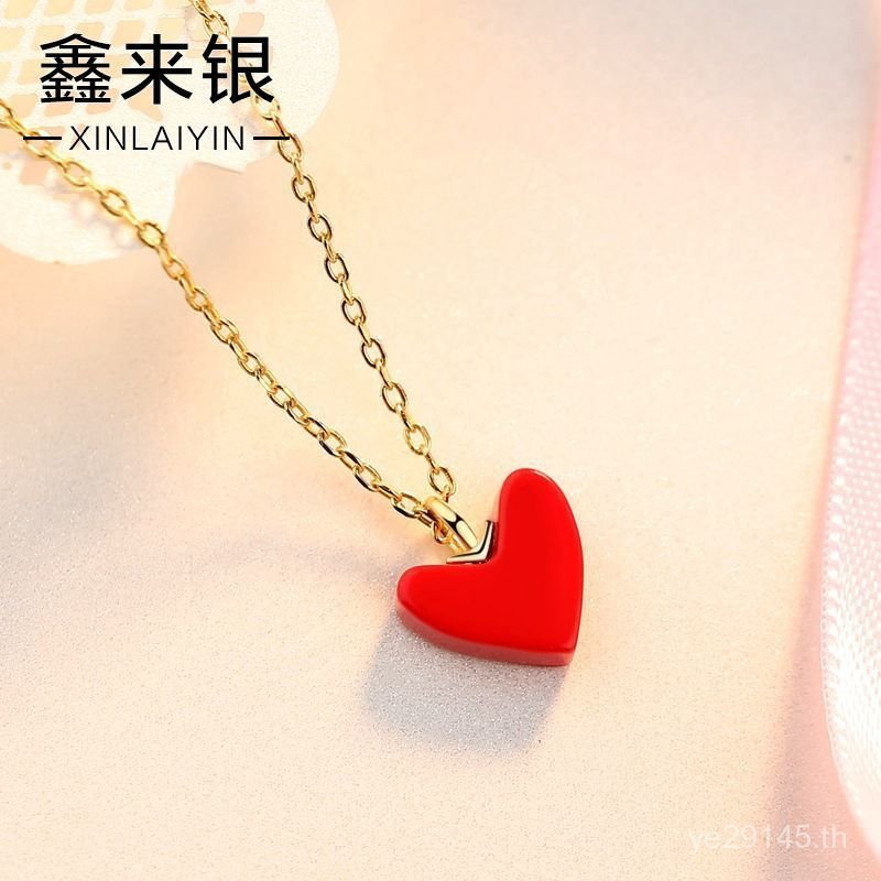 รักสุภาพสตรีที่เรียบง่ายสร้อยคอเงินขนาดเล็กหัวใจสีแดงสร้อยคอเงินเวอร์ชั่นเกาหลีกระดูกไหปลาร้าโซ่จี้ส