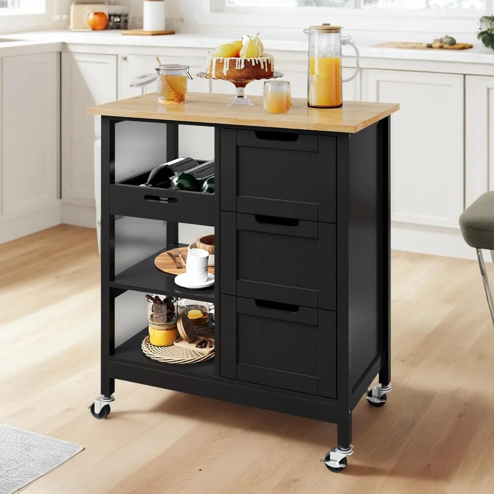 Rolling Kitchen Island Cart 3 ลิ้นชัก, Soild ไม้เคาน์เตอร์ห้องครัวตู้,ลิ้นชักรถเข็นสําหรับ Home Dini