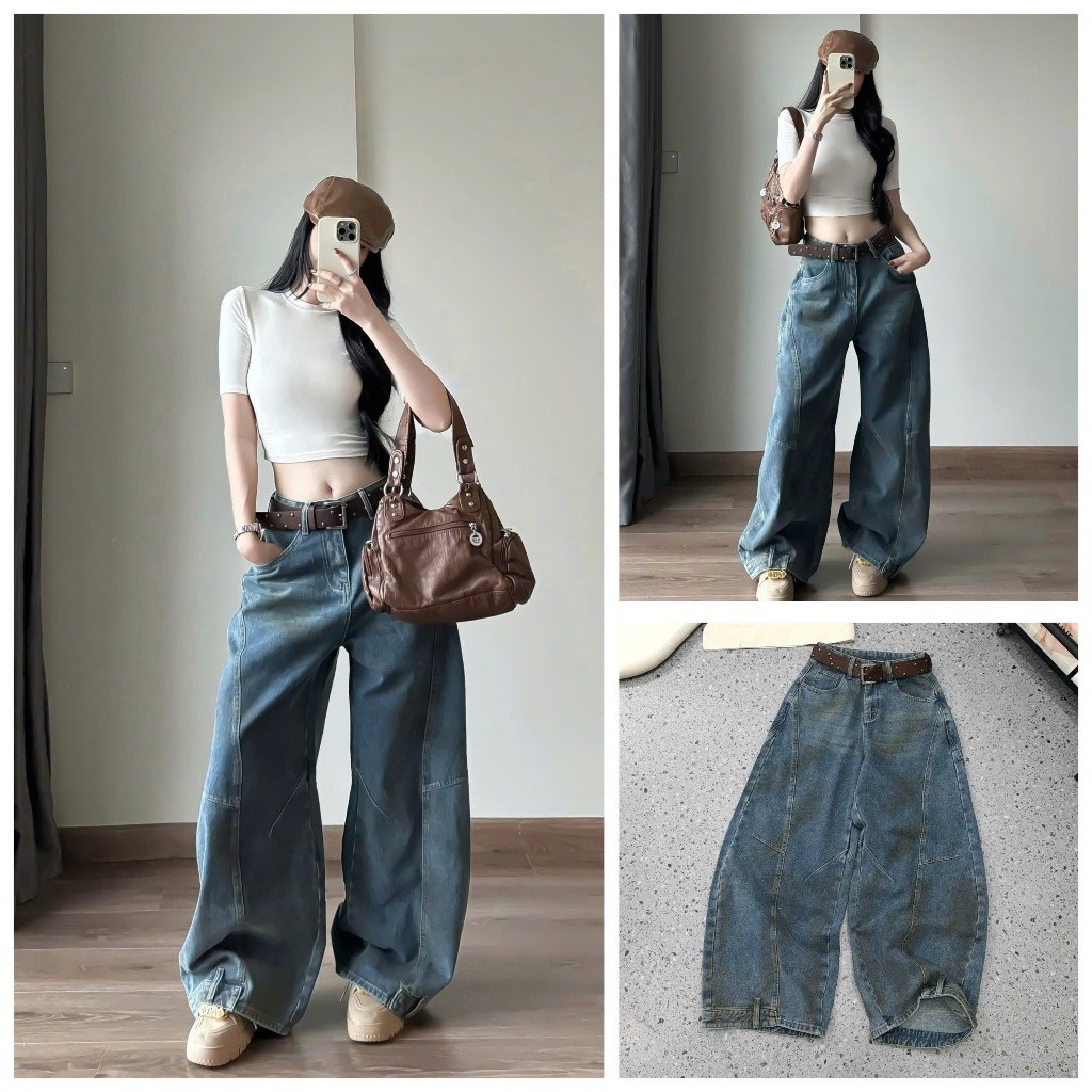 Gigi Closet QCCC QCL1 QD1124 35 กางเกงยีนส์ยีนส์ขาบานพร้อมเข็มขัดหมุด