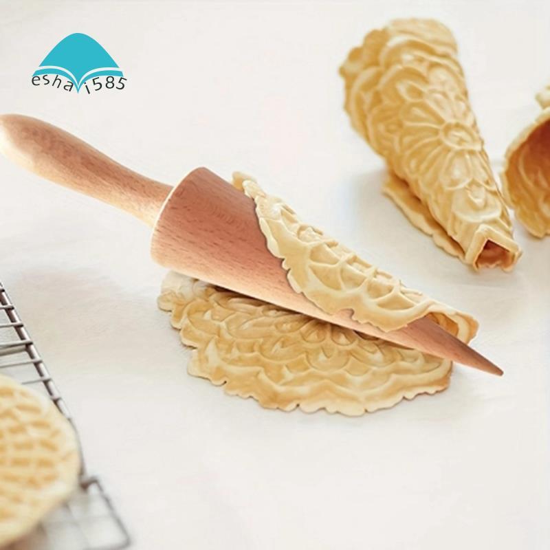 Eshai585Ice Cream Waffle Cone Roller, Strong and Smooth Cone Roller, Wooden Pizzelle Cone Shaped Too