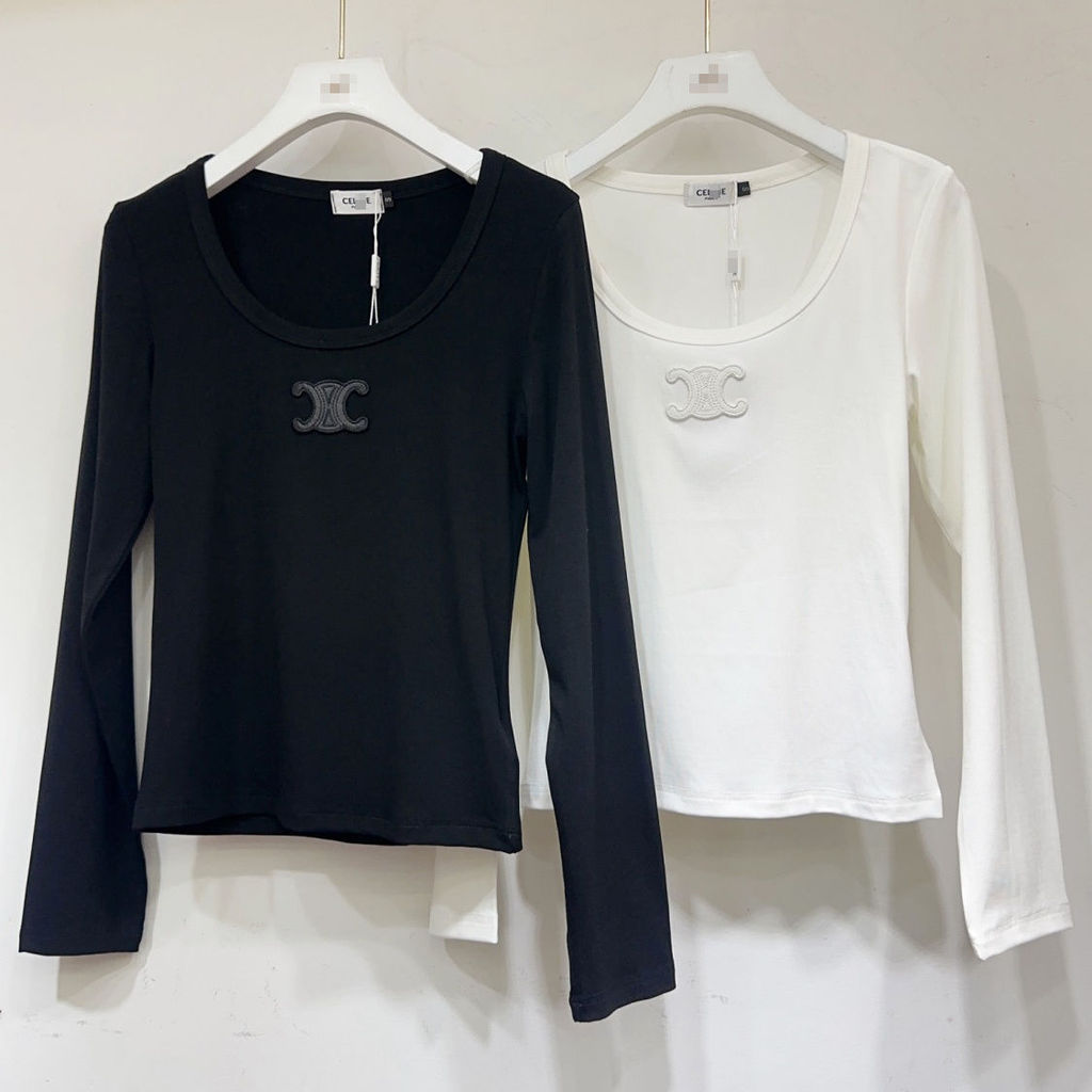 เสื้อยืดปักลายแบบเรียบง่าย สำหรับฤดูใบไม้ร่วง แขนยาว สวมใส่ง่ายทุกโอกาส