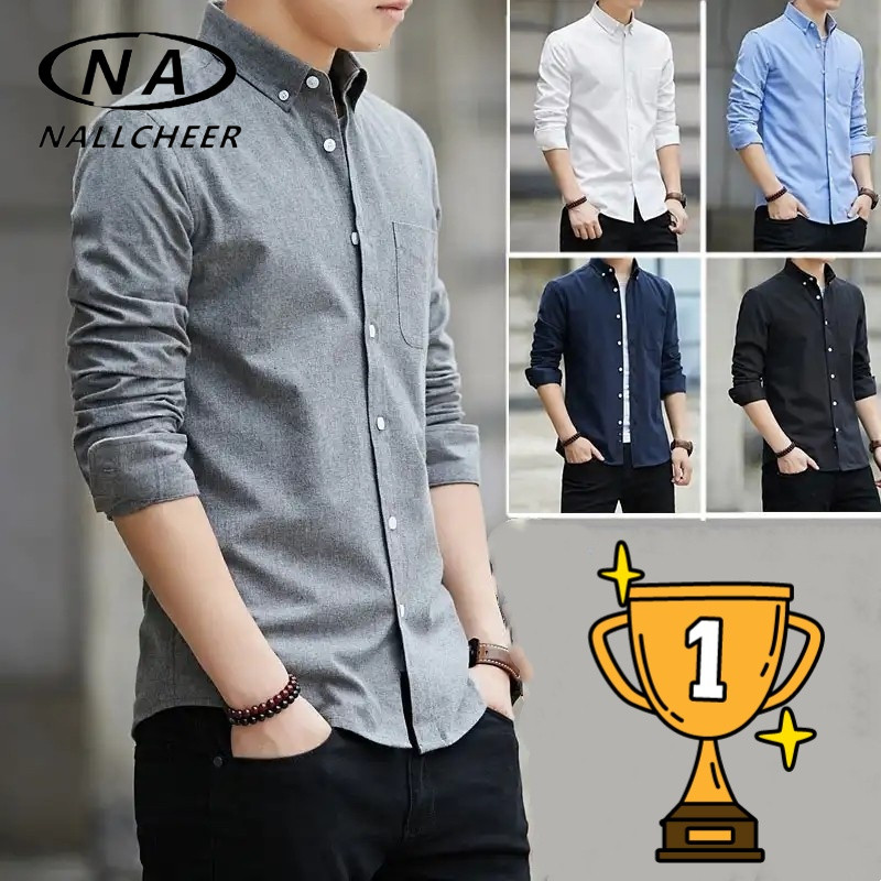 NALLCHEER 【5 สี】เสื้อเชิ้ตแขนยาว คอปกโปโล แบบเป็นทางการ ติดกระดุม สไตล์นักธุรกิจ สําหรับผู้ชาย ไซซ์ M-5XL