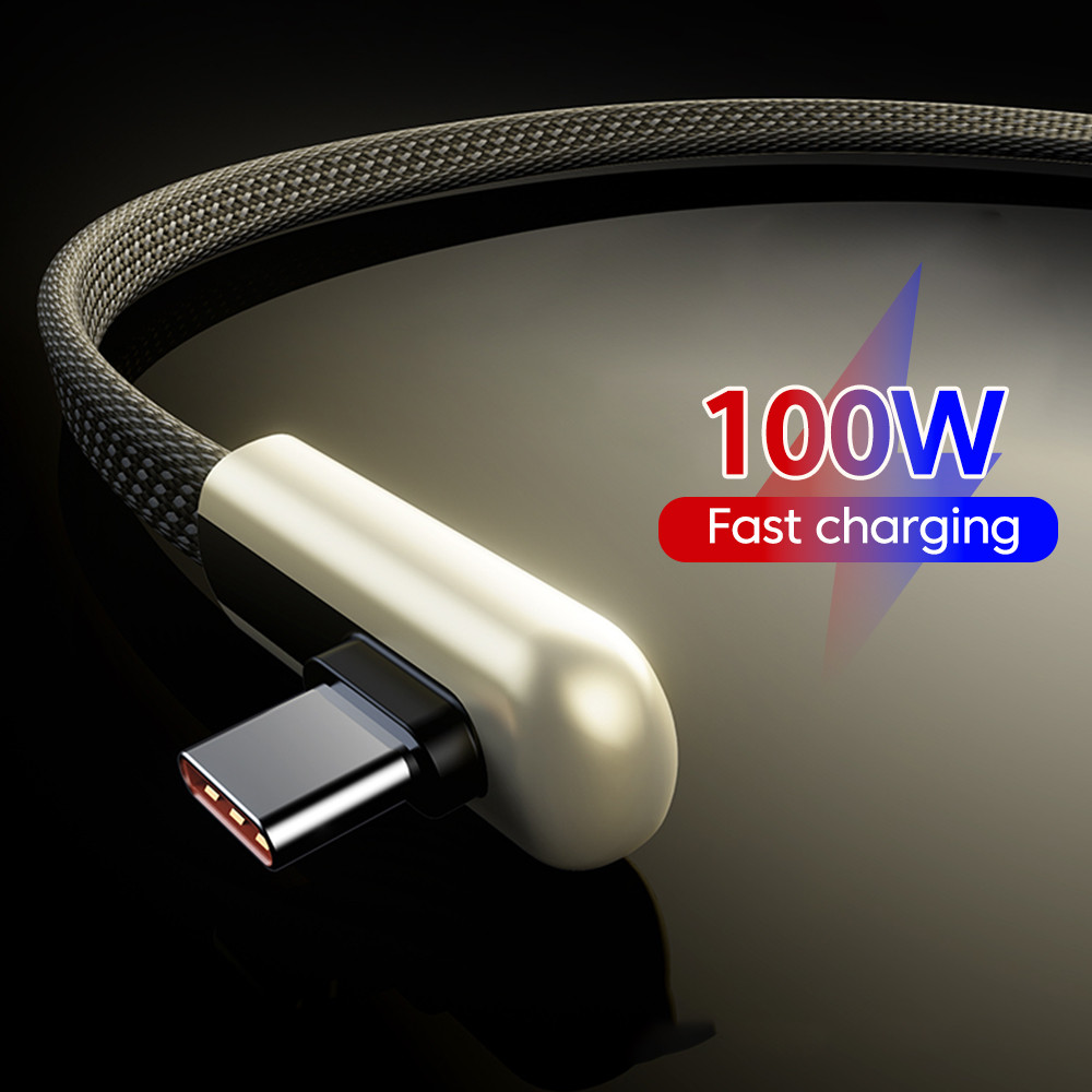 Elough 100W ประเภท C ถึง USB C สาย PD Fast Charging Charger สายไฟ 90 องศาข้อศอกประเภท C ถึง lOS ข้อมูลสําหรับโทรศัพท์มือถือ 1.2M 1.8M