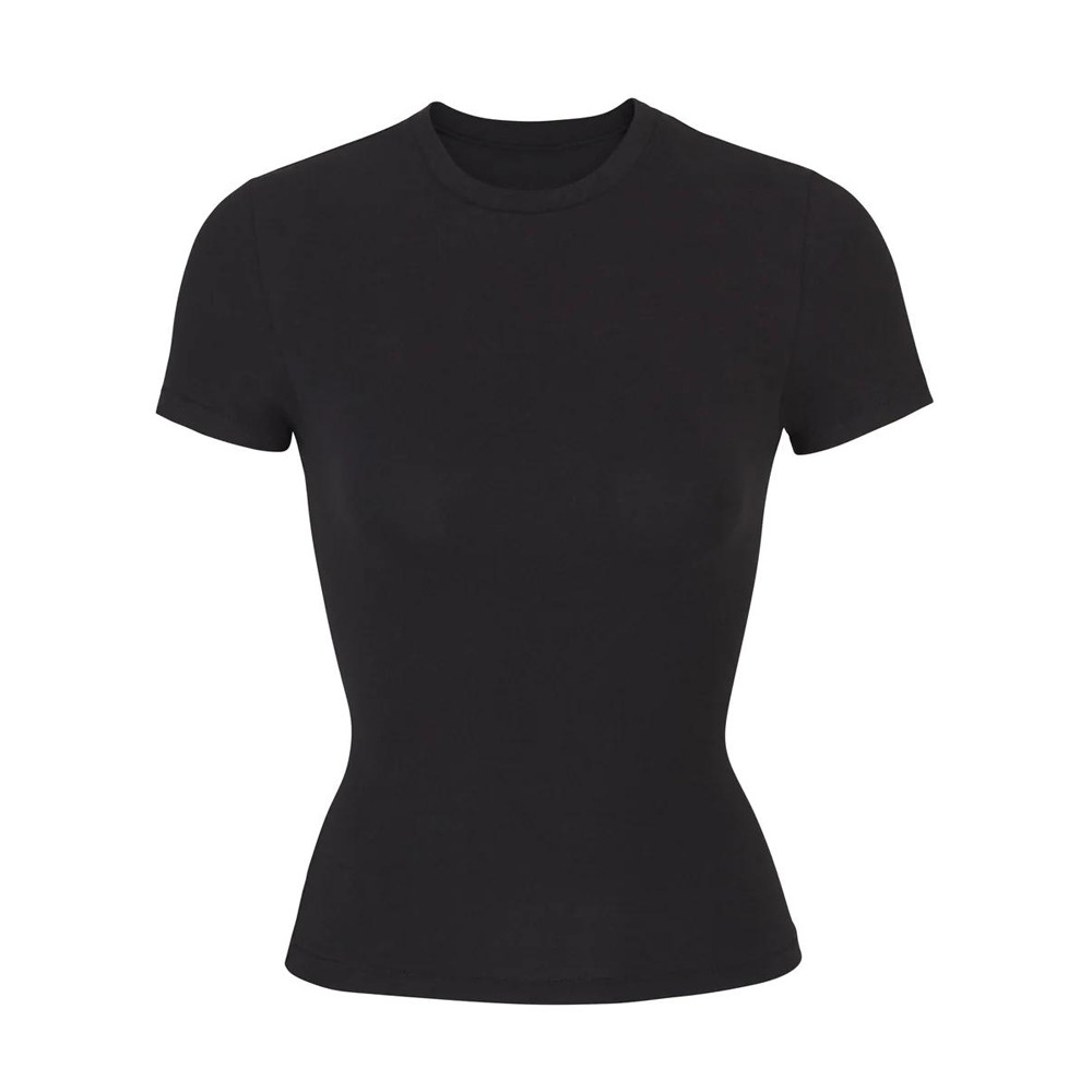 เสื้อยืดเจอร์ซีย์ ผ้าฝ้ายยืดหยุ่นสูง คอกลม แขนสั้น แบบที่ Kim Kardashian สวม