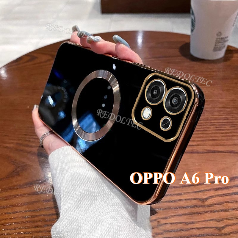 OPPO A6 Pro 5G 4G กรณีบางเฉียบสีทึบ Electroplated ปลอก OPPO A6Pro พร้อมแหวนแม่เหล็กไร้สายชาร์จฝาครอบโทรศัพท์
