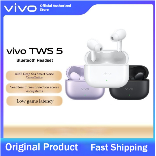 Vivo TWS 5 หูฟังไร้สายบลูทูธ 60dB Deep Sea อัจฉริยะตัดเสียงรบกวนสี่ไมโครโฟน ANC หูฟังเพลง PC