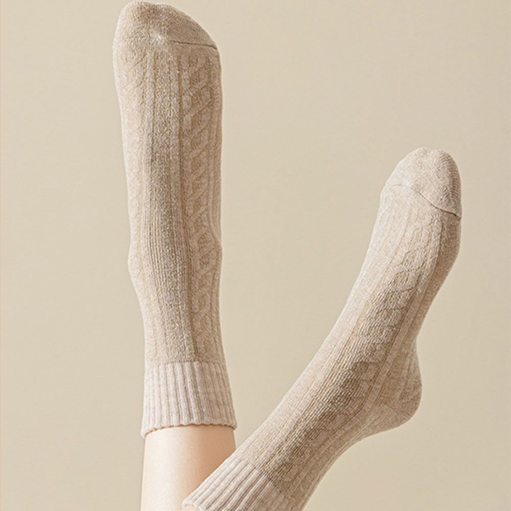 ดีลช็อป 1/5คู่ถุงน่องท่อกลาง,สีทึบฤดูหนาวที่อบอุ่นหนาถุงเท้าขนสัตว์,ที่ไร้รอยต่อป้องกันความเย็นขนแกะถุงเท้านอน - รูปที่ 4