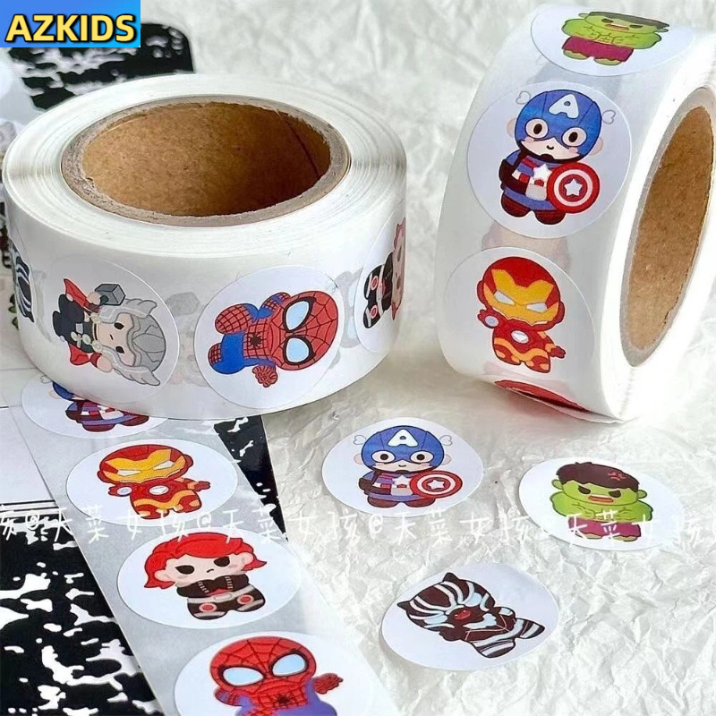 Avengers Spider-Man สติ๊กเกอร์การ์ตูน สติ๊กเกอร์ม้วน คู่มือตกแต่ง เทป Marvel 500 สติ๊กเกอร์/ม้วน