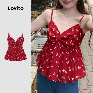 (NEW) Lovito เสื้อครอปสายคล้องคอโบว์แบบสบายๆ สำหรับฤดูใบไม้ผ…