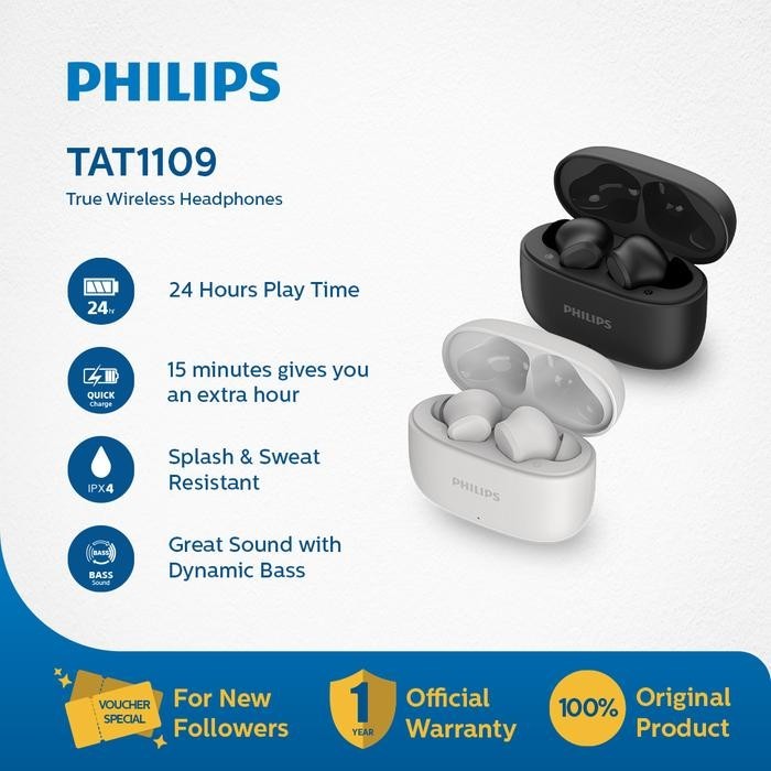 PHILIPS TAT1109 Sport True Wireless พร้อม Philips Sound Signature & Clear Calls | GRS อย่างเป็นทางกา