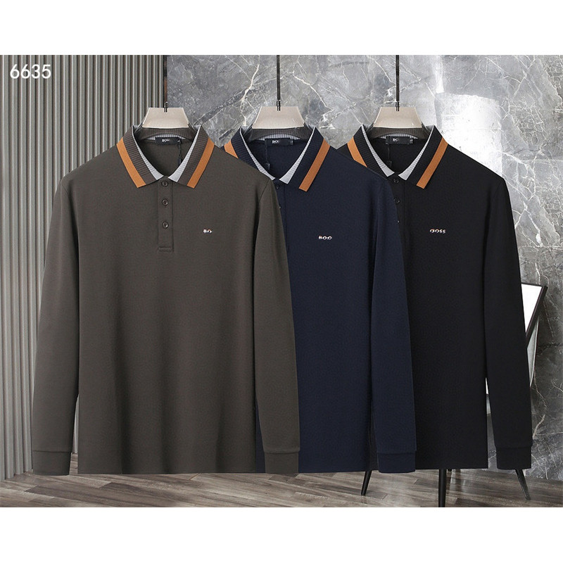X9L8 B0SS 2025New polo Long-sleeve shirt with a turn-down collar T Shirt Season Men's Business Casua