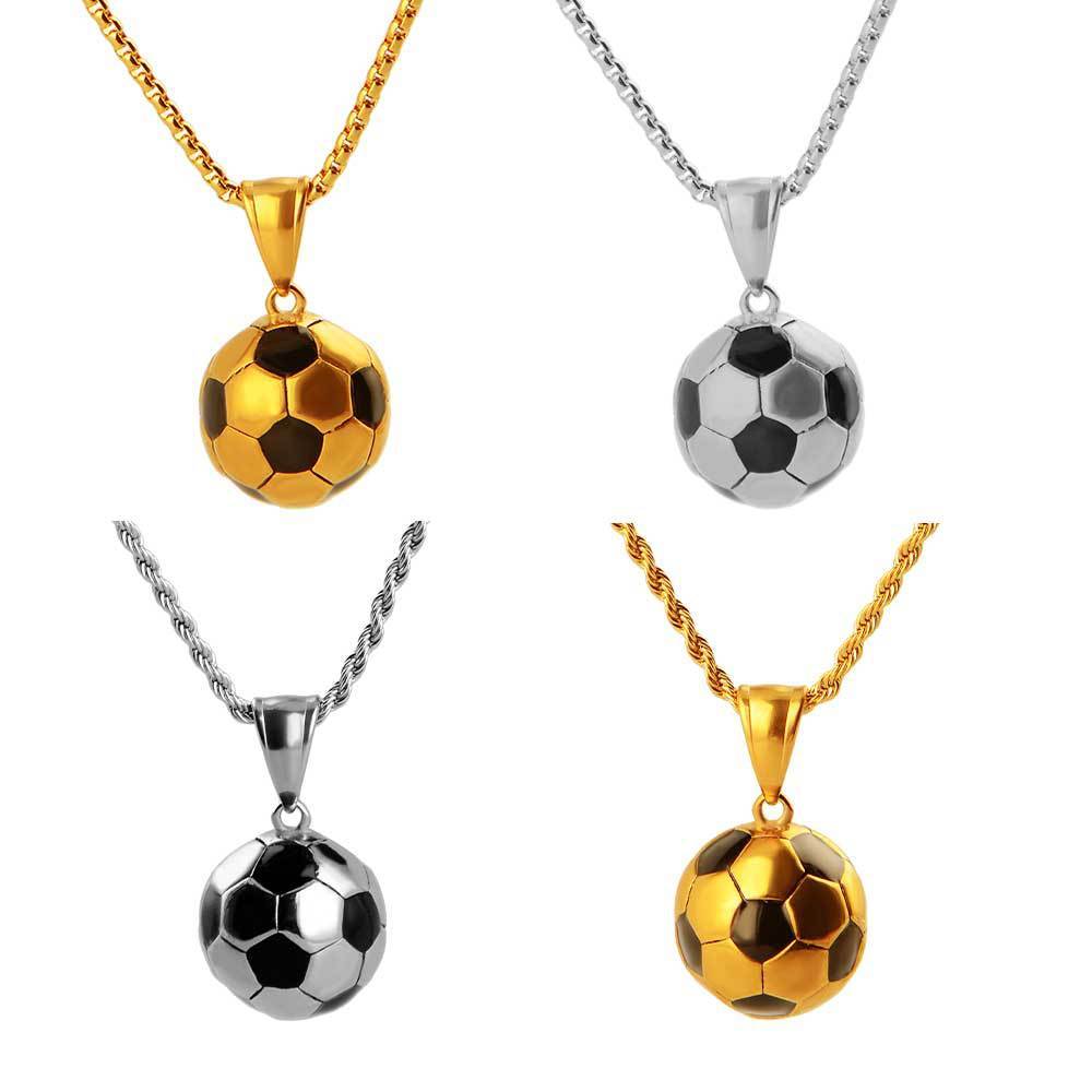 Creative Sports Style World Cup Football Pendant 316L Stainless Steel Gold-Plated Necklace Non-Fadin