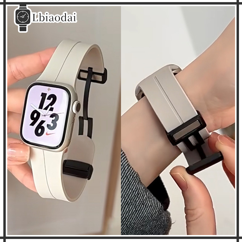 สายรัดกีฬาแบบนิ่มซิลิโคน for Apple Watch Ultra/SE 3 2 Series 11 10 9 8 7 6 IWatch 49 46 45 44 42 41 40 38 แถบแม่เหล็กยาง