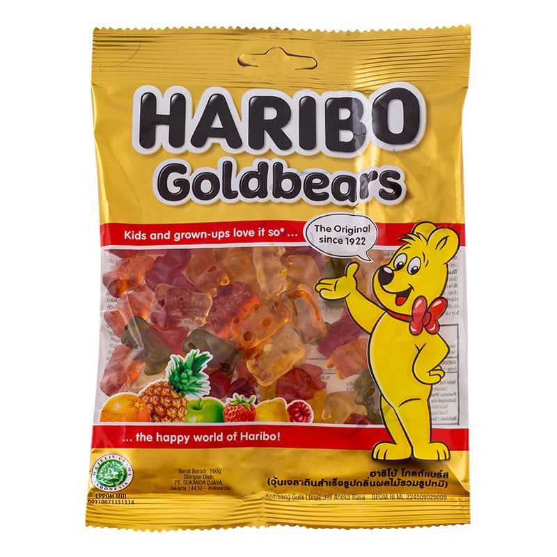 ฮาริโบ้กัมมี่กลิ่นผลไม้รวมรูปหมี 160กรัม Haribo Goldbears Gummy 160g. [หมายเลขบาร์โค้ด 8691216090514 ]