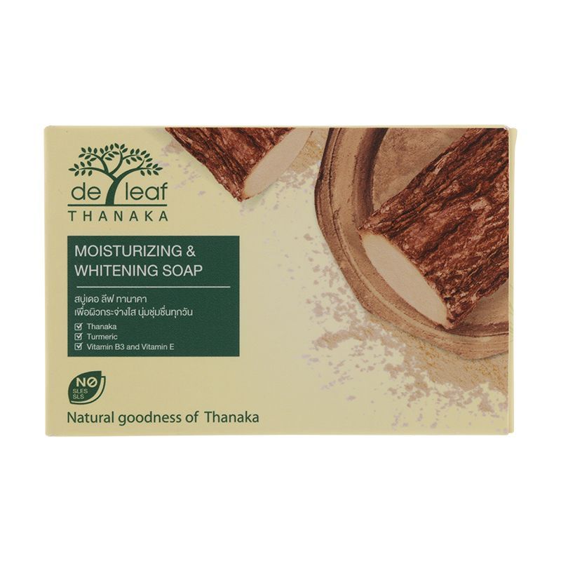 เดอลีฟสบู่ทานาคามอยส์เจอร์ไรซิ่งแอนด์ไวท์แทนนิ่ง 100กรัม De Leaf Bar Soap Thanaka 100g [หมายเลขบาร์โค้ด 8855059000073 ]
