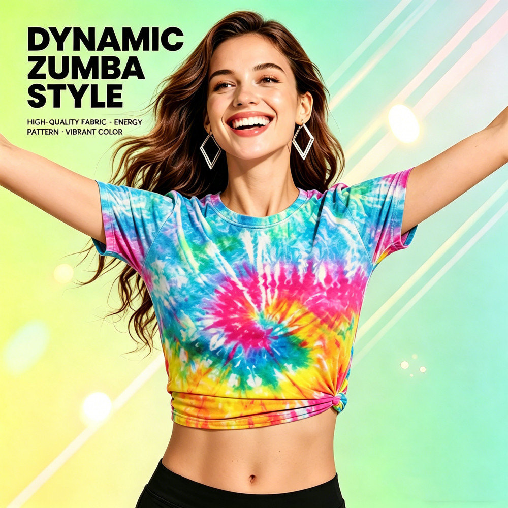 ผู้หญิง Tie-Dye Vacation เสื้อยืดแขนสั้นรอบคอโยคะ Zumba เสื้อแฟชั่น Tie-Dye ชุดกีฬา