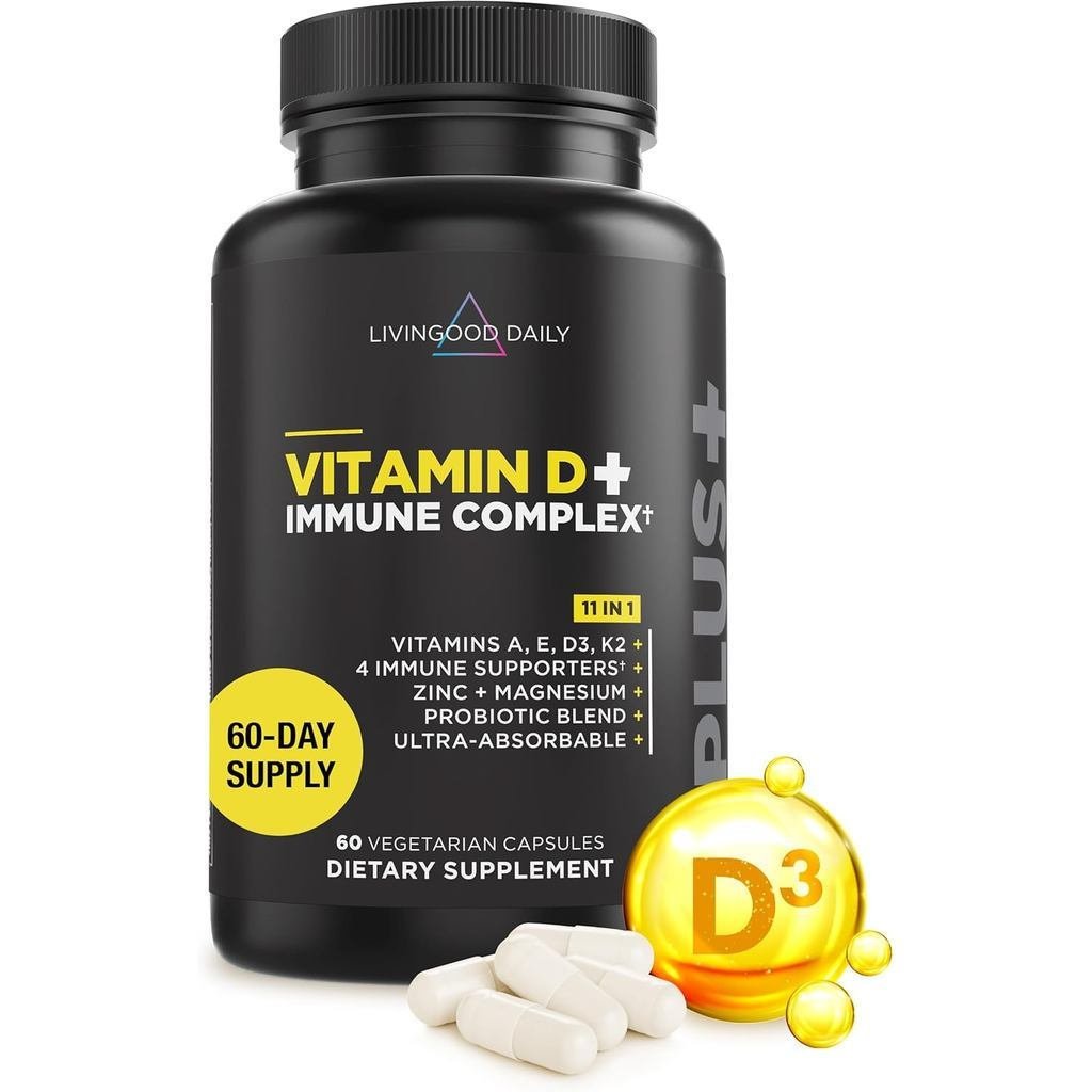 LivingoodDailyVitaminD3K24000IU,9-in-1 อาหารสําหรับImmuneSupport-MadewithVitaminsD,A,E,K2,Z-Z-1Probi