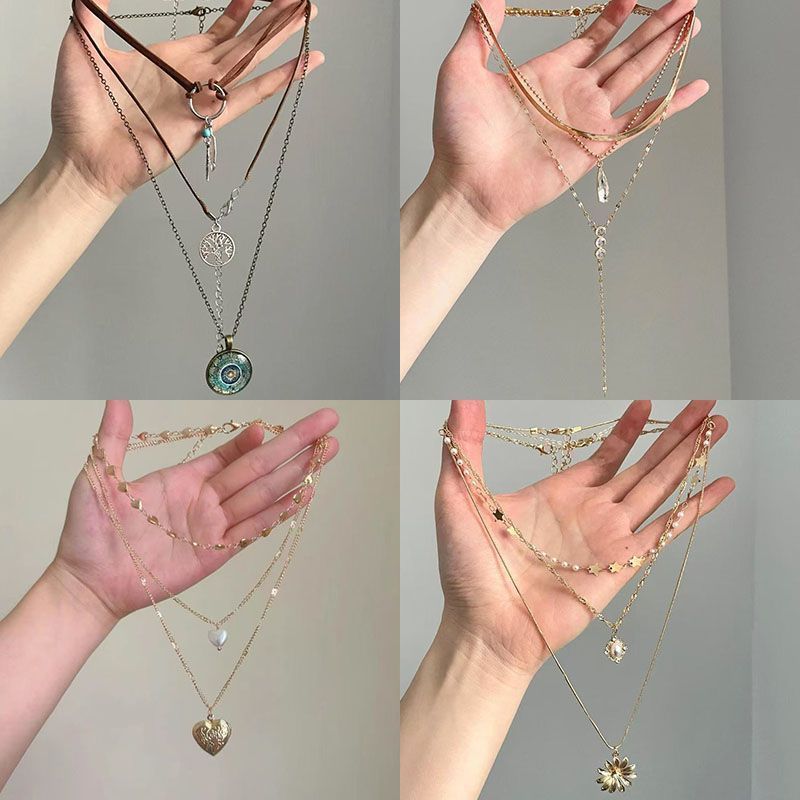 Y2K Circle of Life จี้สร้อยคอ Layered Chain Choker สําหรับสาวเท่ DJWZ