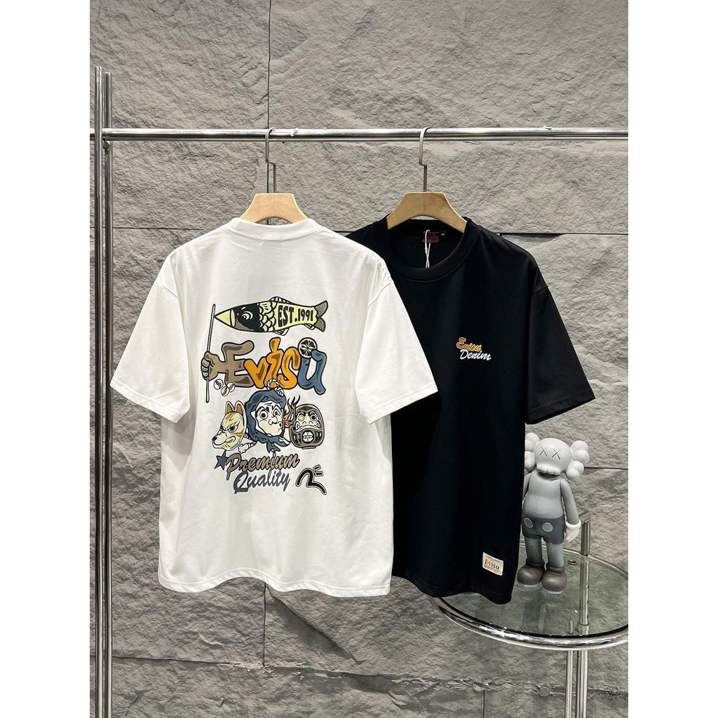 EVISU/Fushen/6XL คลาสสิกรอบคอแขนสั้นเสื้อยืดผู้ชายผู้หญิงสไตล์ขนาดใหญ่ High-End Top สบาย Breathable 