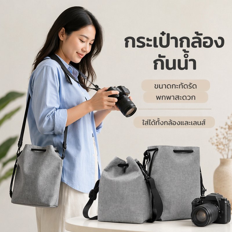กระเป๋ากล้อง ผ้าอ็อกฟอร์ด กันน้ำ กันกระแทก สายสะพาย ถุงใส่กล้อง Mirrorless DSLR ใส่เลนส์