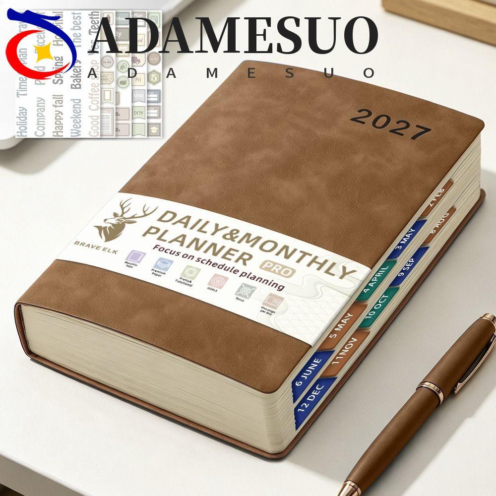 ADAMESUO 2027 Schedule Planner Notepad, 12 เดือนภาษาอังกฤษ A5 สมุดบันทึกวางแผนวาระวิชาการ, Agen Weekly Agen ทนต่อการสึกหรอด้วยสติกเกอร์ไดอารี่ง่ายแผ่นเขียนการเดินทาง